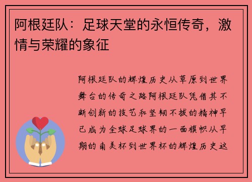 阿根廷队：足球天堂的永恒传奇，激情与荣耀的象征
